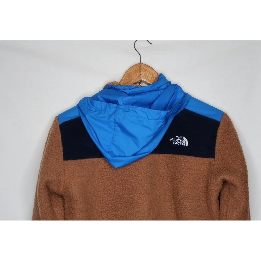 North Face Kids Boys XL Mixed Media Sherpa‎ Fleece Zip Hoodie Jacket Brown